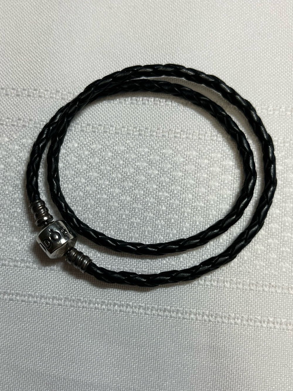 Pandora, leather and sterling silver wrap bracelet. 925.